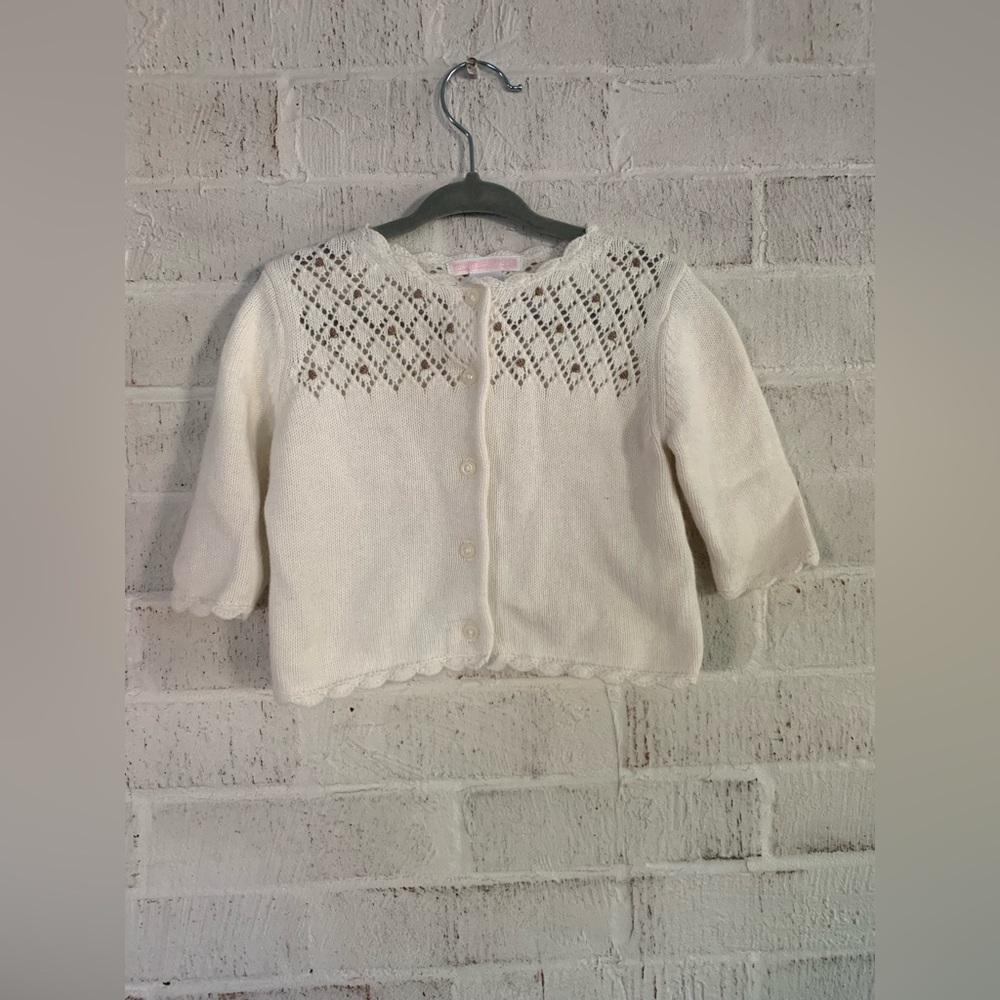 Janie and Jack White Cardigan Sweater with Flower Detail Size 3-6 months